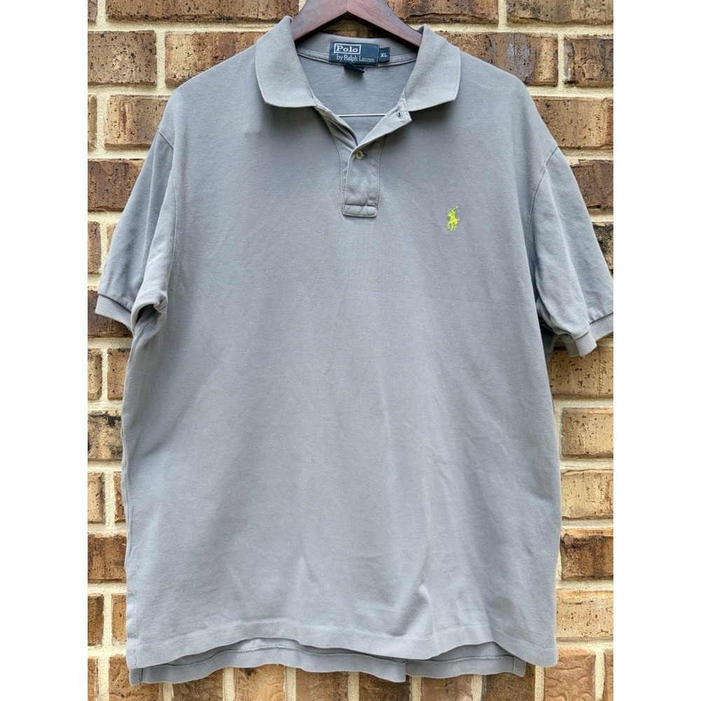 Polo Ralph Lauren Knit Polo Shirt Sz XL Grey Green Pony Mens Preppy